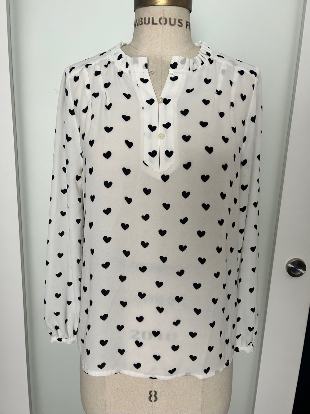 Loft petites white blouse black hearts Large petite LP